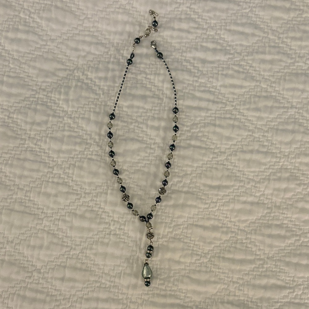 Elegant Silver tone and Grey Pink Beaded Necklace